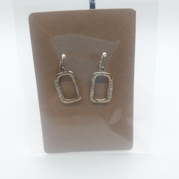 Golden rectangles with crystals - dangle earrings - Picture 5 of 8